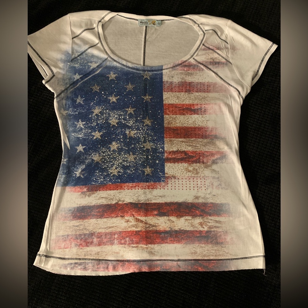 Unity World Wear American Flag decorative fashion blink sparkly top size Large